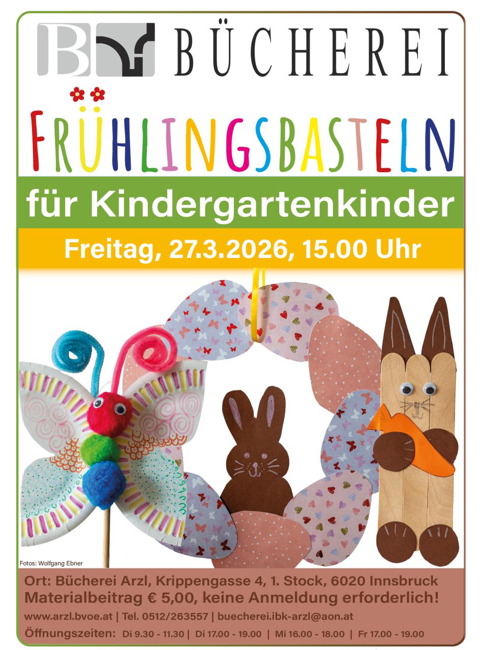 Plakat Basteln Kindergartenkiner Schmetterling, Kranz, Hase