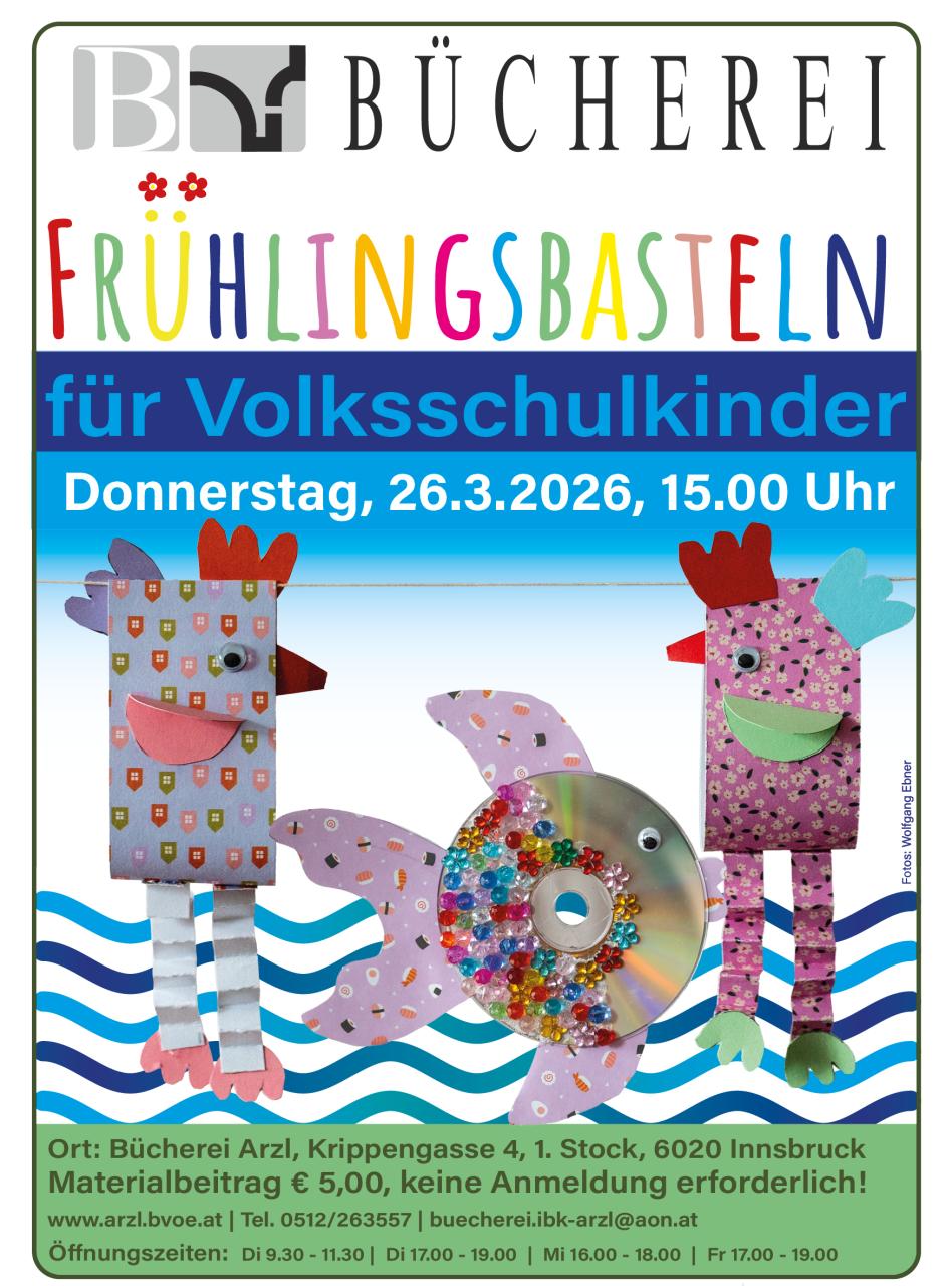 Plakat Basteln Volksschulkinder Hennen und Fisch