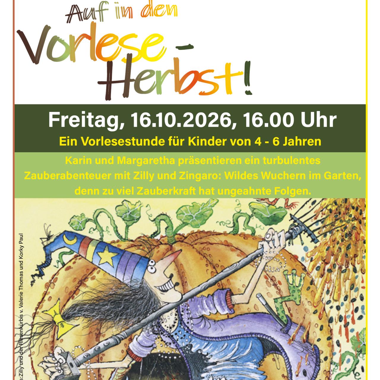 Plakat mit Buchcover Zilly und der Riesenkürbis